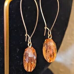 Large Peach Crystal Dangle Earrings with Long Kidney Ear Wire